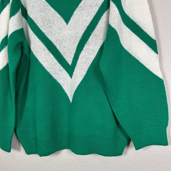 Maurada women plus size 2X knit sweater green white mohair blend chevron varsity - Picture 3 of 11